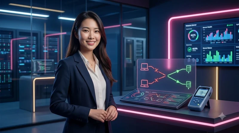 Bàn tay đang thao tác trên laptop có màn hình hiển thị cảnh báo lỗi truy cập website