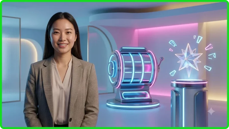 Bánh xe trúng thưởng jackpot lớn với ánh sáng neon và đồng xu vàng tung bay