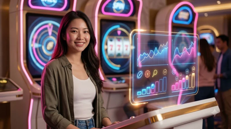 Bối cảnh chơi slot online hiện đại với giao diện quay số cách điệu