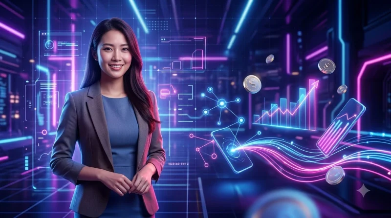 Các thiết bị được bao quanh bởi các điểm sáng xanh biểu tượng cho lợi ích đồng bộ