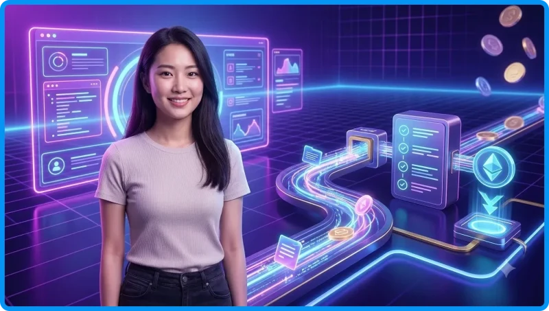 Điện thoại với giao diện ứng dụng sáng bóng, biểu tượng khiên bảo mật và dấu kiểm, nền neon hiện đại thể hiện sự tiện lợi và an toàn