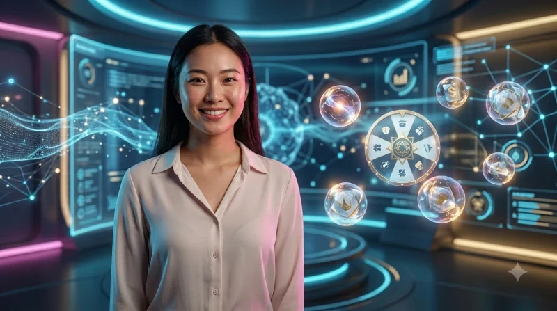 Guồng quay slot với biểu tượng thưởng lucky spin game 88CLB phát sáng hologram