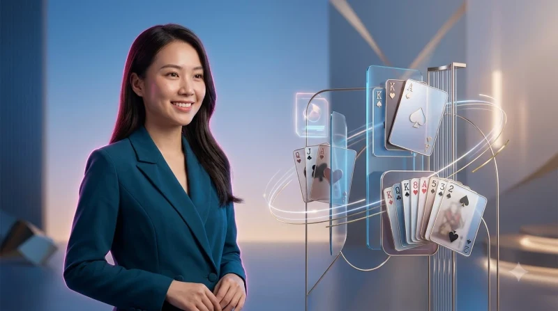 Hình ảnh 3D minh họa khái niệm chặn bài với biểu tượng lá chắn phát sáng trên lá bài.