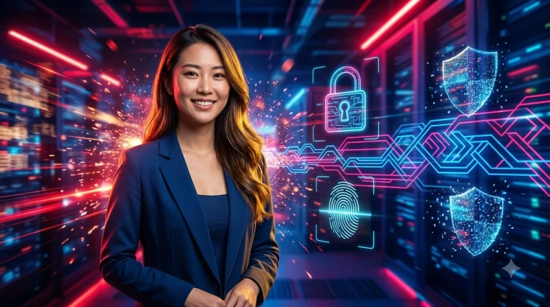 Minh họa bảo vệ thông tin cá nhân trực tuyến bằng khóa bảo mật và bàn phím.