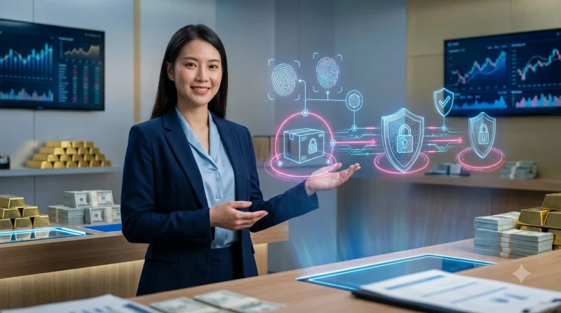 Người dùng an tâm với tài khoản được bảo vệ, biểu đồ tăng trưởng và khiên bảo mật