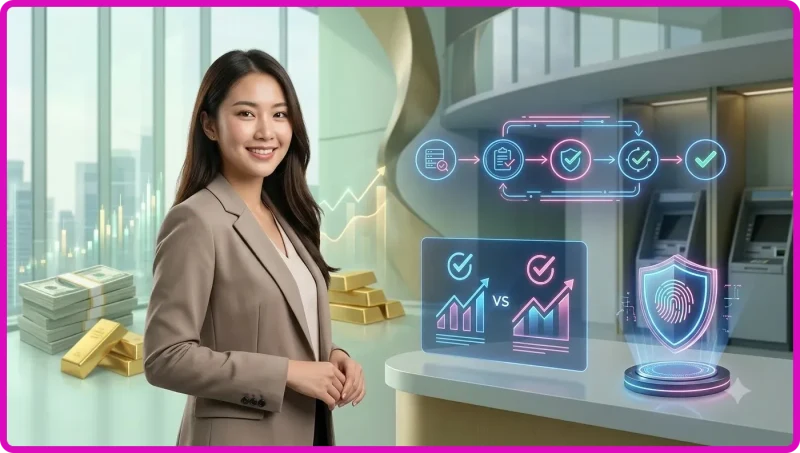 Người dùng kiểm tra giao dịch rút tiền thành công trên máy tính bảng với biểu tượng bảo mật