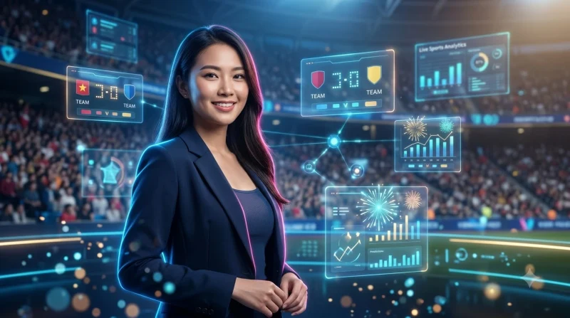 Người hâm mộ thể thao theo dõi trận đấu trực tiếp trên màn hình lớn trong không gian hiện đại